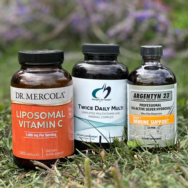 Picture of Vitamin C, Twice Daily Multi, and Colloidal Silver. Samples from Fullscript website.